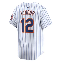 Maillot de joueur Nike Francisco Lindor pour jeune, blanc, New York Mets, domicile limité