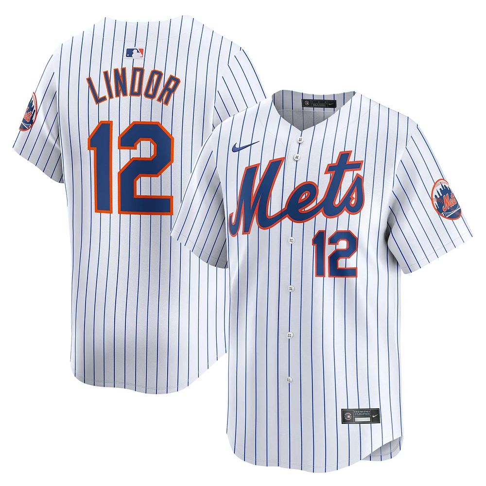 Maillot de joueur Nike Francisco Lindor pour jeune, blanc, New York Mets, domicile limité