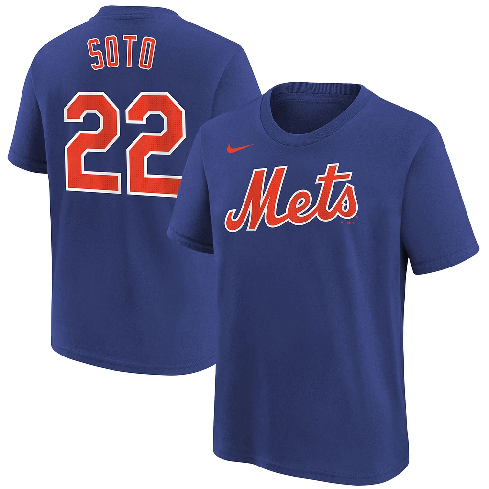 T-shirt Nike pour jeunes avec nom et numéro Juan Soto Royal New York Mets