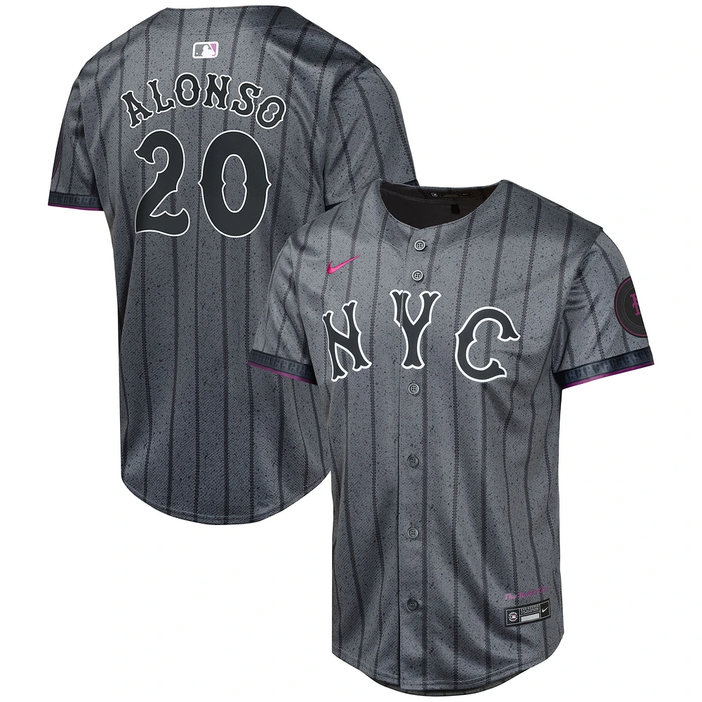 Maillot de joueur Nike Pete Alonso Graphite New York Mets 2024 City Connect Limited pour jeune