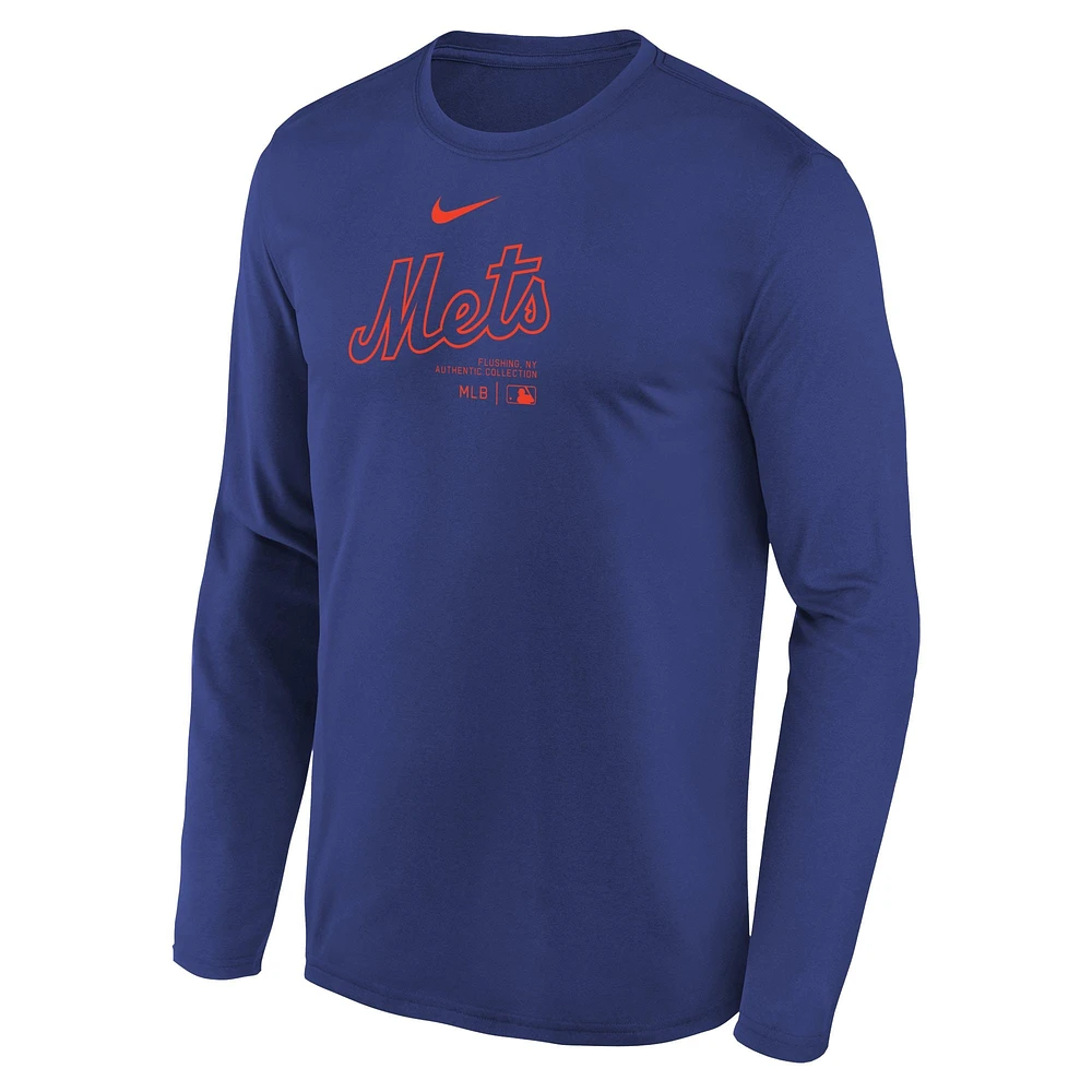 T-shirt de performance à manches longues Nike Royal New York Mets Authentic Collection pour jeunes