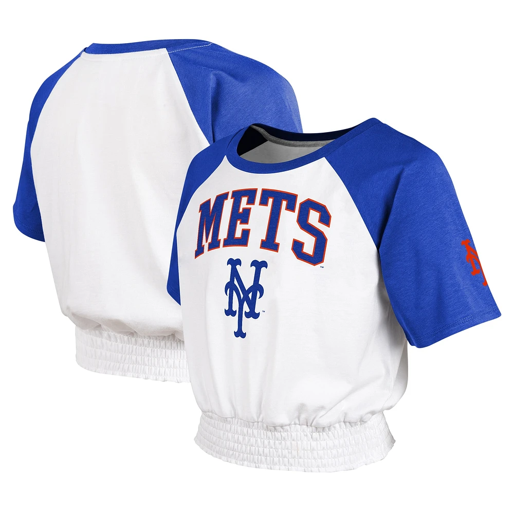 T-shirt raglan blanc pour jeunes des Mets de New York sur la base