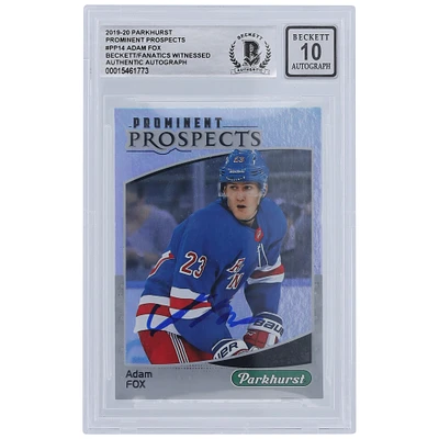 Carte de recrue numéro 10 autographiée par Adam Fox des Rangers de New York 2019-20 Upper Deck Parkhurst Prominent Prospects #PP-14 Beckett Fanatics Witnessed Authenticated