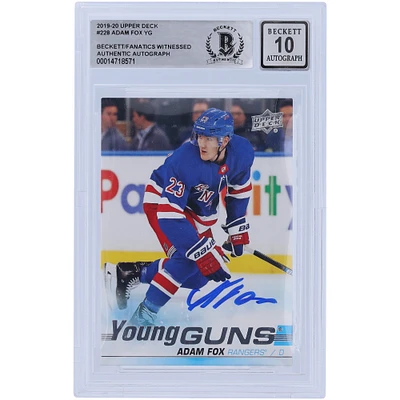 Adam Fox New York Rangers Autographed 2019-20 Upper Deck Young Guns #228 Beckett Fanatics Witnessed Authenticated 10 Rookie Card
