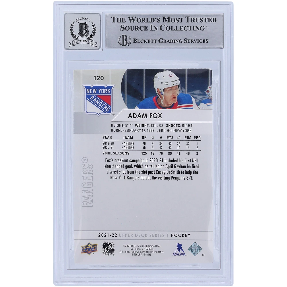 Adam Fox New York Rangers Autographié 2021-22 Upper Deck Série 1 #120 Beckett Fanatics Witnessed Authenticated 10 Card