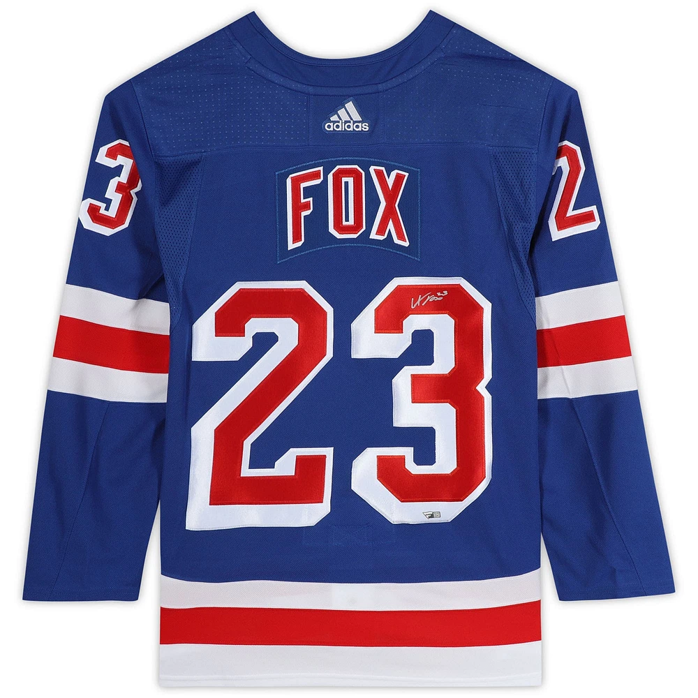 Adam Fox New York Rangers Maillot Authentique Adidas Bleu Autographié