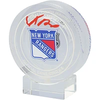 Adam Fox New York Rangers Autographed Crystal Puck - Filled with Game-Used Ice from the 2023-24 Season