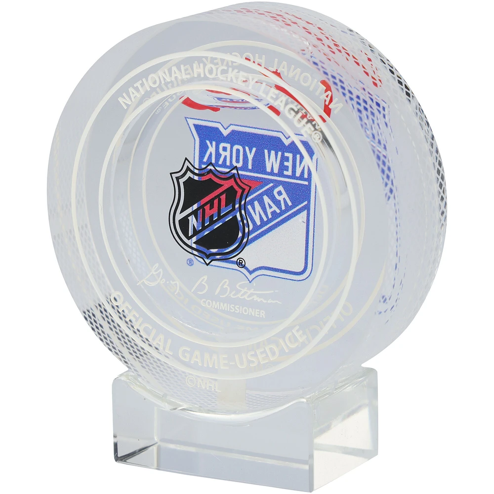 Adam Fox New York Rangers Autographed Crystal Puck - Filled with Game-Used Ice from the 2023-24 Season