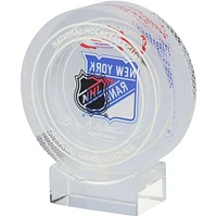 Adam Fox New York Rangers Autographed Crystal Puck - Filled with Game-Used Ice from the 2023-24 Season