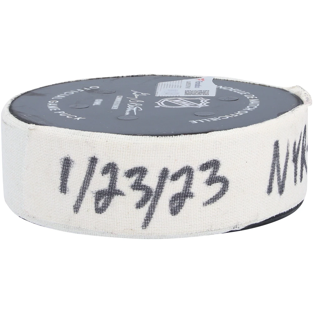 Adam Fox New York Rangers Autographed Game-Used Goal Puck from January 23, 2023 vs. Florida Panthers