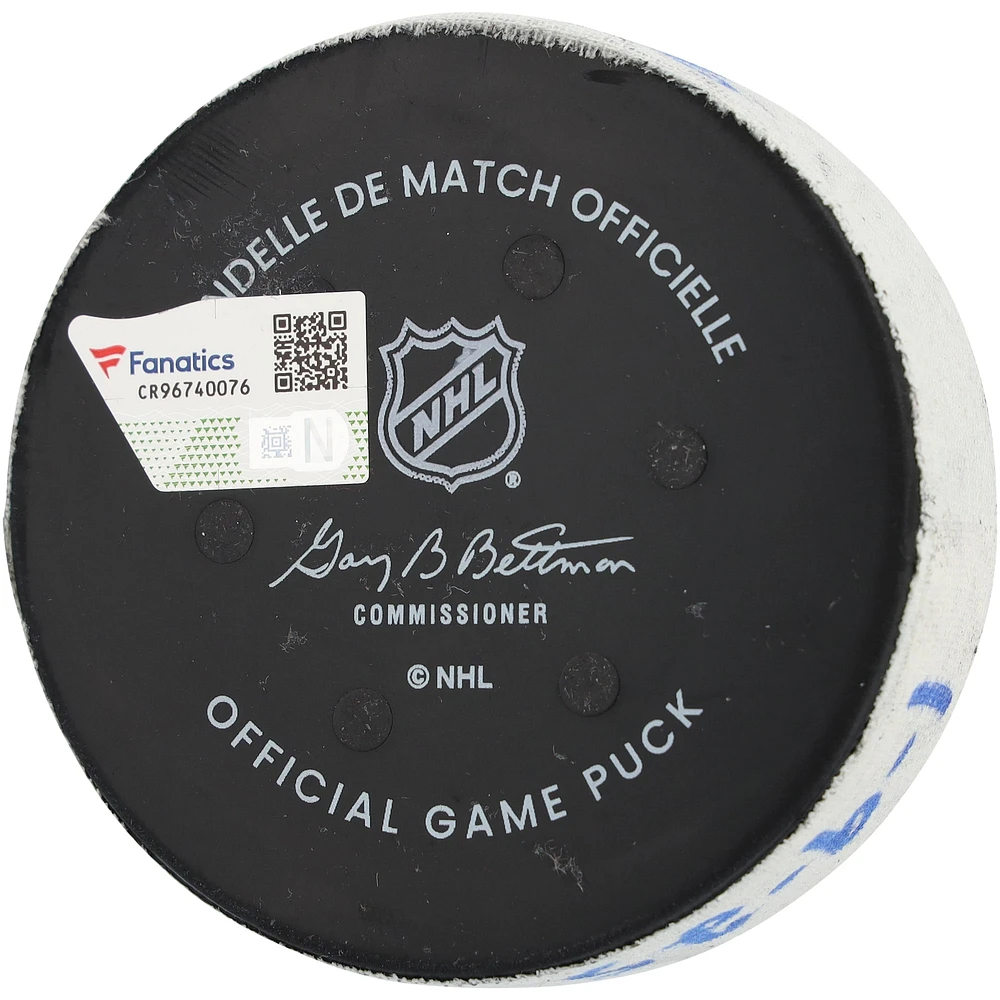 Adam Fox New York Rangers Game-Used Goal Puck vs. New Jersey Devils on January 9, 2025