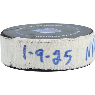 Adam Fox New York Rangers Game-Used Goal Puck vs. New Jersey Devils on January 9, 2025