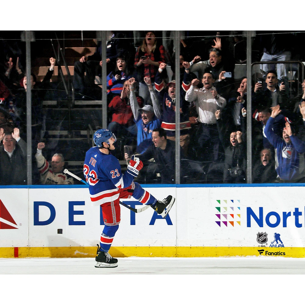 Adam Fox New York Rangers Unsigned Celebrates Scoring the Game-Winning Goal Overtime Photograph