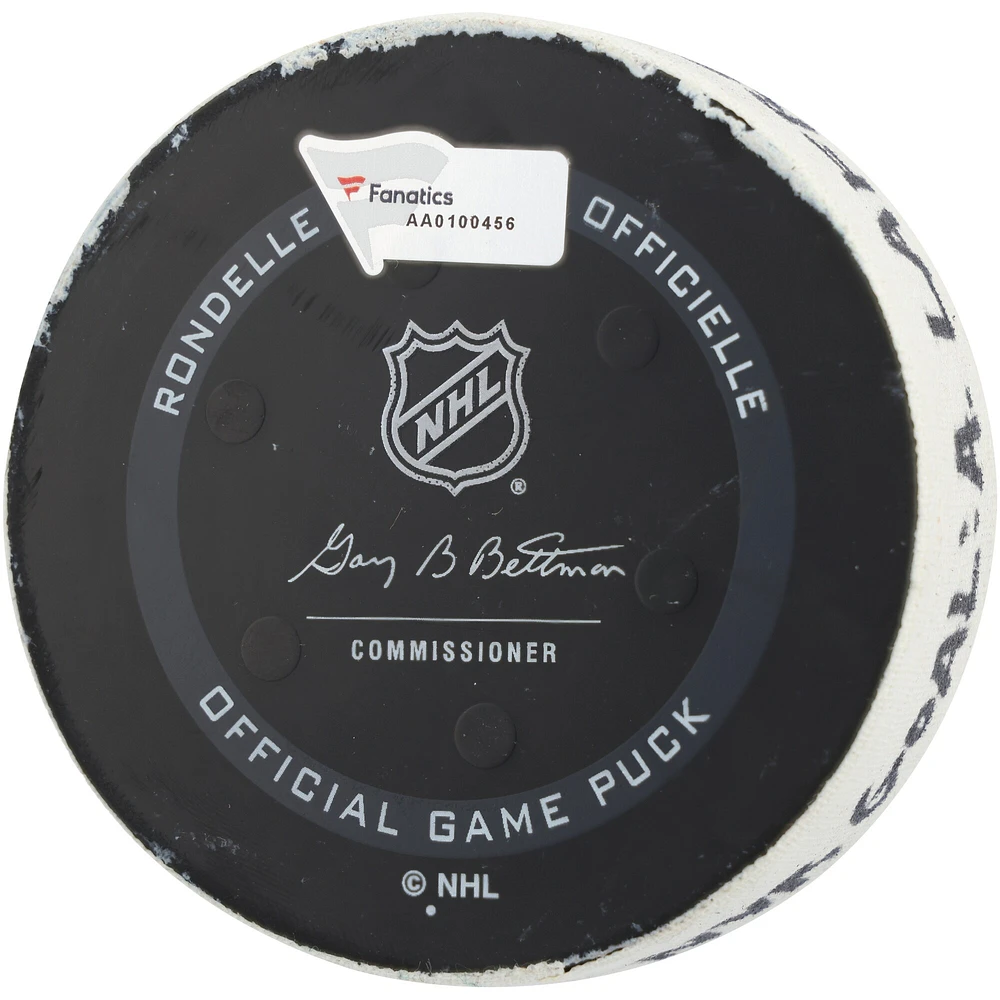 Rondelle de but autographiée par Alexis Lafreniere des Rangers de New York lors du match du 1er février 2022 contre les Panthers de la Floride