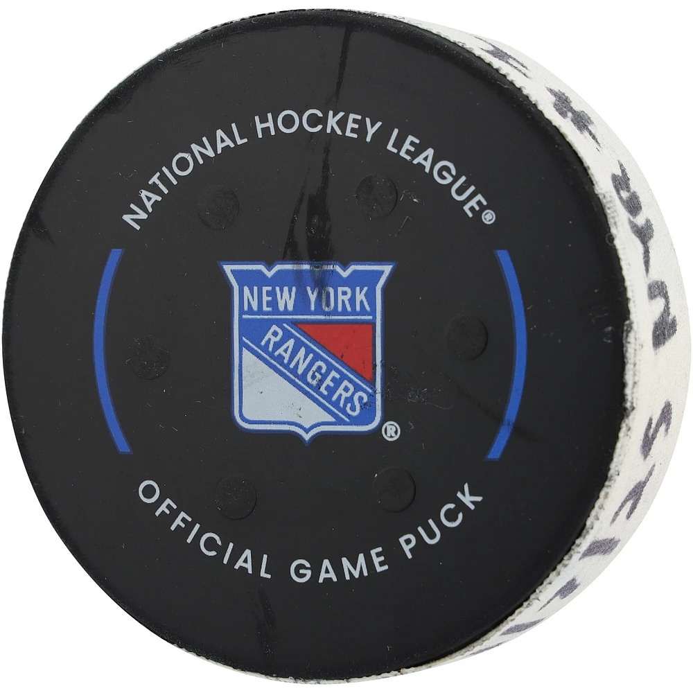 Rondelle de but utilisée par Alexis Lafreniere des Rangers de New York contre les Stars de Dallas le 7 janvier 2025 - Premier de deux buts marqués