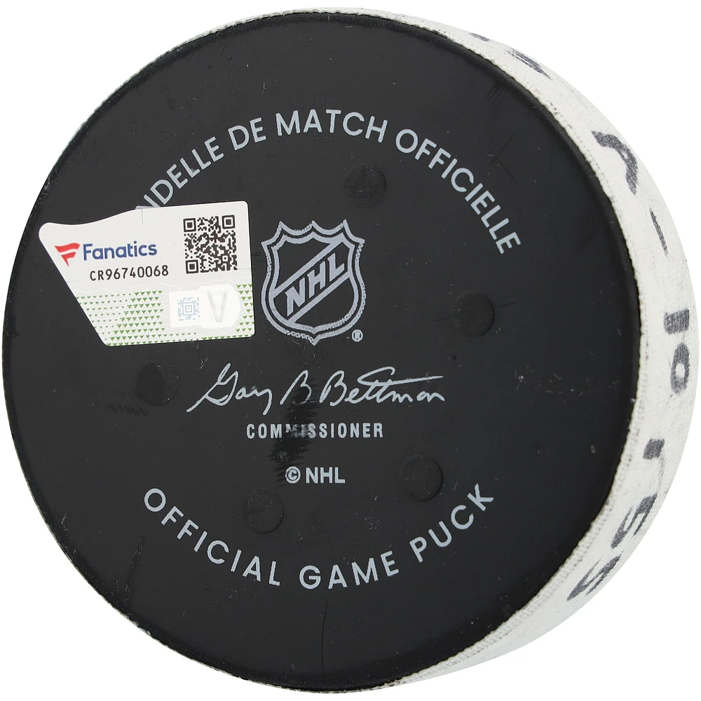 Rondelle de but utilisée par Alexis Lafreniere des Rangers de New York contre les Stars de Dallas le 7 janvier 2025 - Premier de deux buts marqués