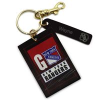 Black New York Rangers Personalized Leather Rectangle Keychain