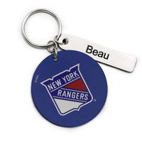 Blue New York Rangers Logo Personalized Leather Round Keychain