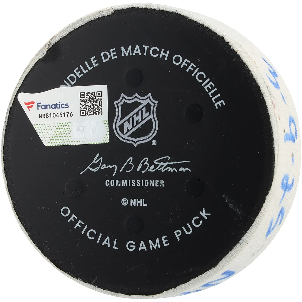 Rondelle de but utilisée par Chris Kreider des Rangers de New York contre les Blue Jackets de Columbus, le 9 mars 2025