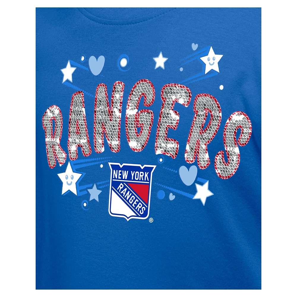 T-shirt à paillettes bleu New York Rangers pour fille Era Youth