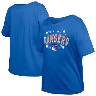 T-shirt à paillettes bleu New York Rangers pour fille Era Youth