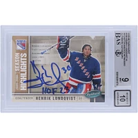 Carte de recrue 9/10 authentifiée 2005-06 Upper Deck Parkhurst #599 Beckett signée Henrik Lundqvist par les Rangers de New York avec l'inscription "HOF 23"