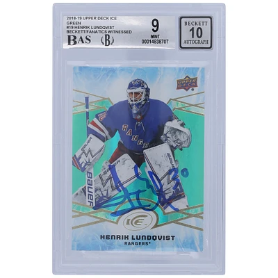 Carte autographiée 9/10 2018-19 Upper Deck Ice Green #19 Beckett Fanatics Witnessed Authenticated des Rangers de New York par Henrik Lundqvist - Sous-catégories 9,5/8,5/9,5/9,5
