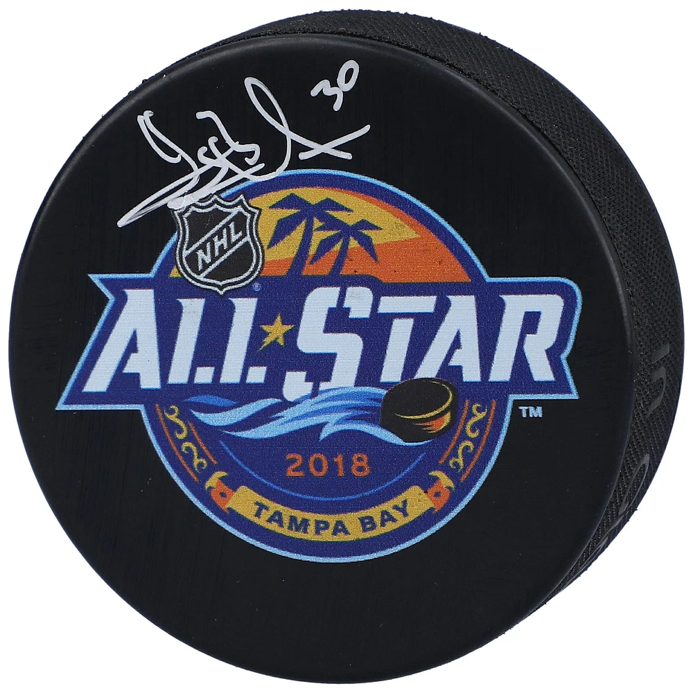 Rondelle autographiée avec logo du Match des étoiles de la LNH 2018 des Rangers de New York par Henrik Lundqvist