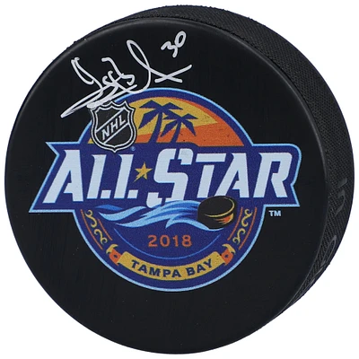 Rondelle autographiée avec logo du Match des étoiles de la LNH 2018 des Rangers de New York par Henrik Lundqvist