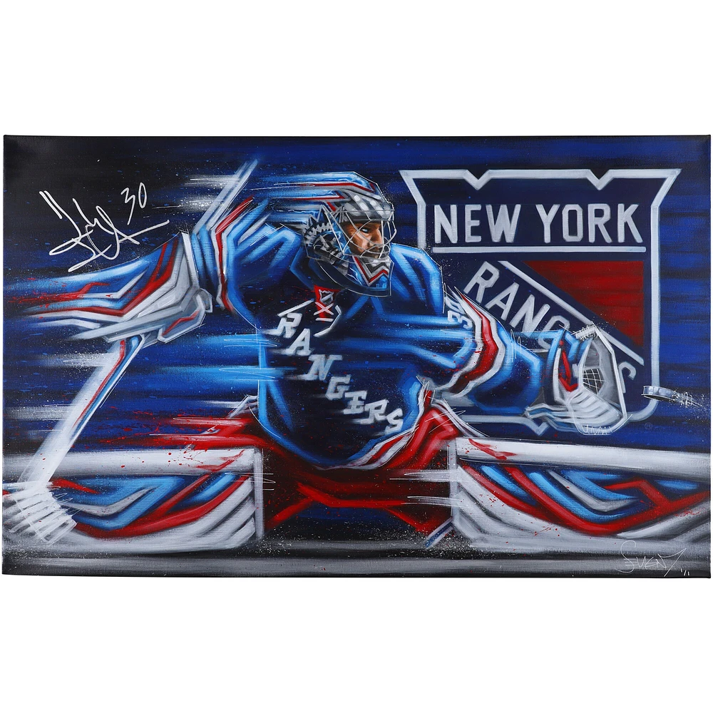 Henrik Lundqvist, New York Rangers, toile originale étirée autographiée 30" x 48" - Art par Eric Sevigny - #1 de l'édition limitée 1