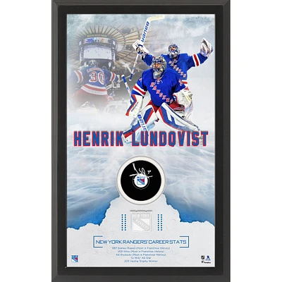 Rondelle de hockey encadrée autographiée par Henrik Lundqvist des Rangers de New York avec statistiques de carrière des Rangers Shadowbox avec rondelle de hockey