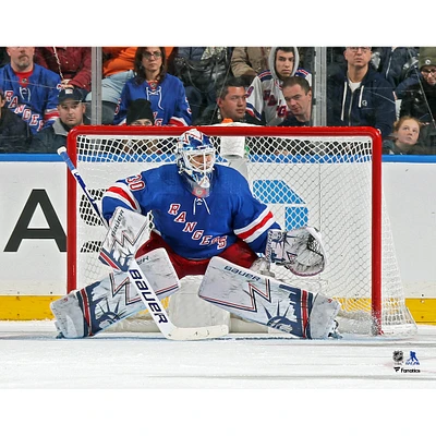 Maillot bleu non signé de Henrik Lundqvist des Rangers New York dans le filet