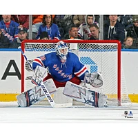 Maillot bleu non signé de Henrik Lundqvist des Rangers New York dans le filet