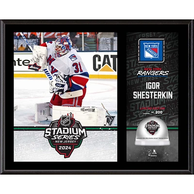 Plaque sublimée Igor Shesterkin New York Rangers 12" x 15" 2024 NHL Stadium Series avec glace utilisée lors du match - Édition limitée à 200