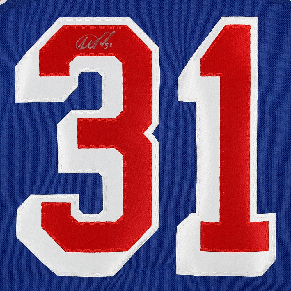 Maillot premium bleu Fanatics autographié par Igor Shesterkin des Rangers de New York