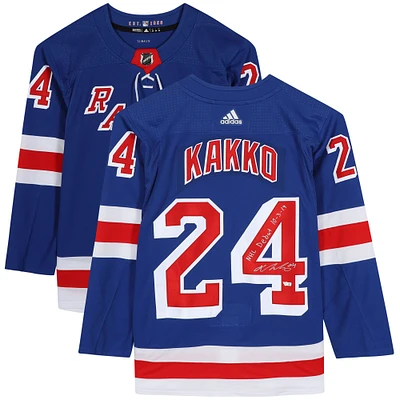 Kaapo Kakko New York Rangers Maillot authentique bleu Adidas autographié avec inscription « NHL Debut 10/3/19 »
