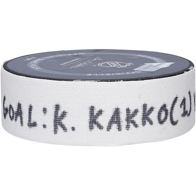 Rondelle de but utilisée par Kaapo Kakko des Rangers de New York lors du match du 28 septembre 2021 contre les Bruins de Boston