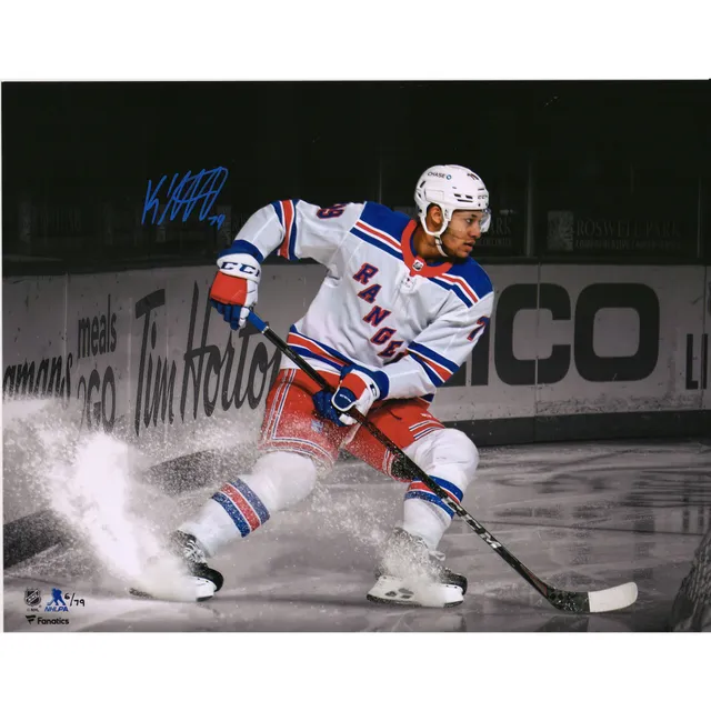 K'Andre Miller New York Rangers Autographed 11'' x 14'' Blue Jersey Celebration Spotlight Photograph - Limited Edition of 79