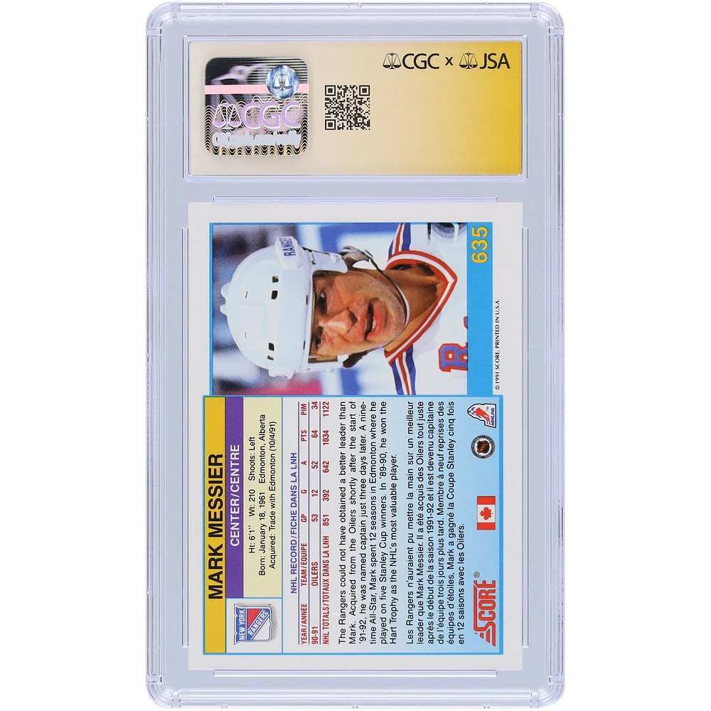 Mark Messier New York Rangers Autographed 1991-92 Score Canadian Bilingual #635 CGC Fanatics Witnessed Authenticated Card with "HOF 2007" Inscription