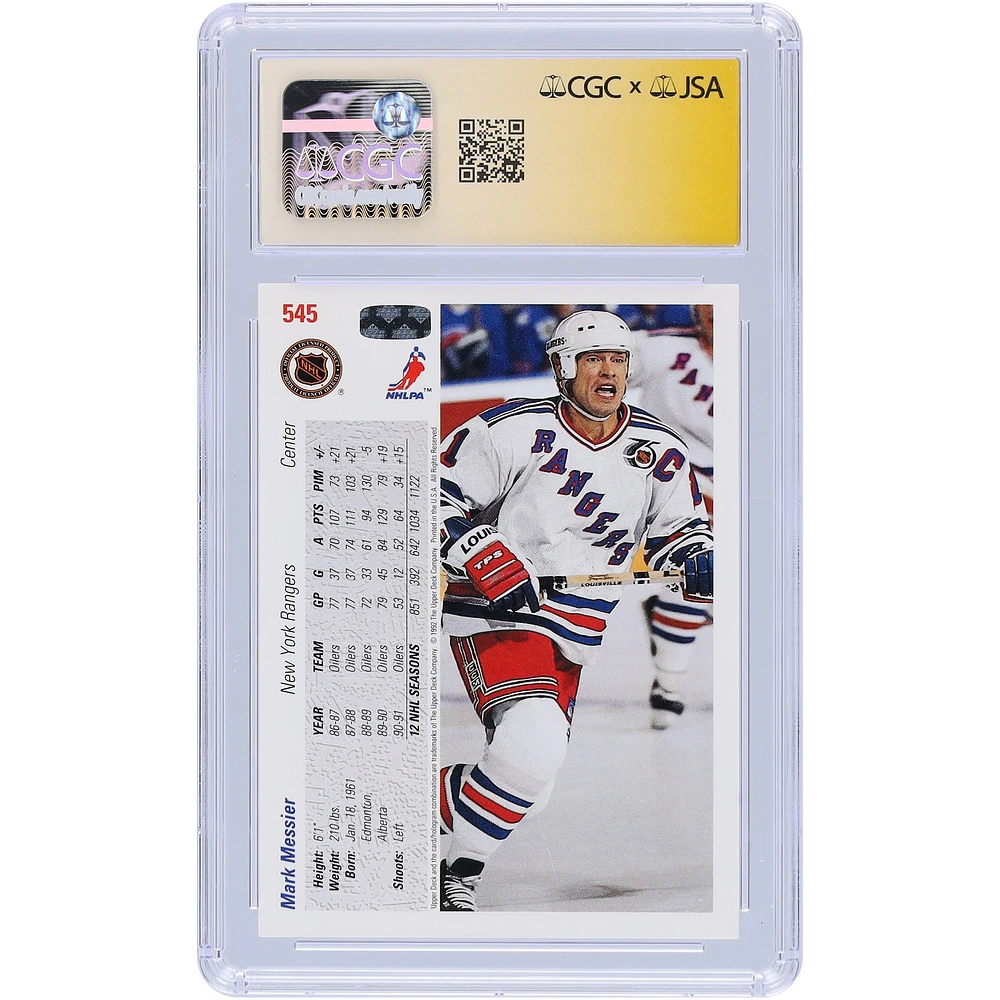 Mark Messier New York Rangers Autographed 1991-92 Upper Deck #545 CGC Fanatics Witnessed Authenticated Card with "HOF 2007" Inscription