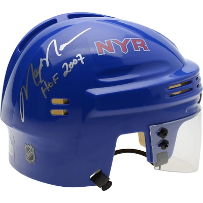 Mark Messier New York Rangers Autographed Blue Mini Helmet with "HOF 2007" Inscription