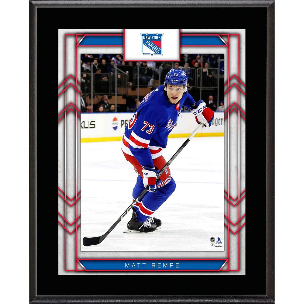 Plaque sublimée du joueur Matt Rempe des Rangers de New York 10,5" x 13"