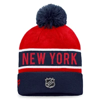 Bonnet en tricot à revers avec pompon authentique Pro Rink des Rangers de New York pour hommes Fanatics rouge/bleu marine