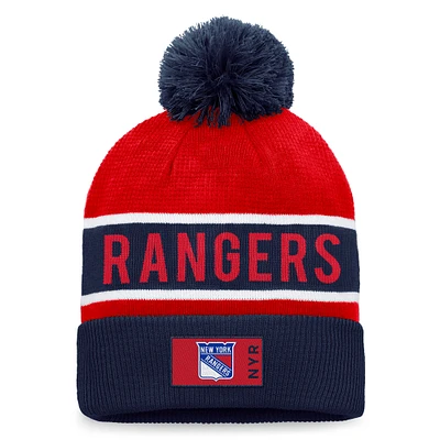 Bonnet en tricot à revers avec pompon authentique Pro Rink des Rangers de New York pour hommes Fanatics rouge/bleu marine