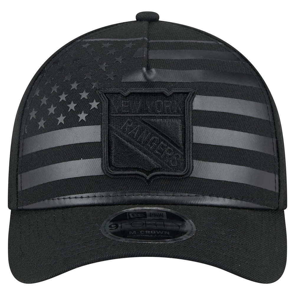 Men's New Era  Black New York Rangers Game Day Stealth Flag 9FORTY A-Frame Adjustable Hat