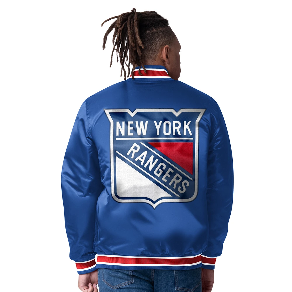 Men's Starter Blue/Red New York Rangers Closer Varsity Reversible Full Snap Jacket