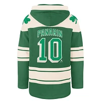 Men's '47 Artemi Panarin Kelly Green New York Rangers St. Patrick's Day Player Name & Number Lacer Pullover Hoodie