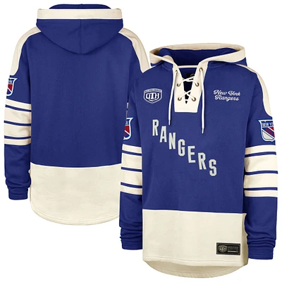 Men's '47 Blue New York Rangers Line Heritage Lacer Pullover Hoodie