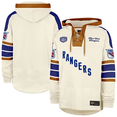 Men's '47  Cream New York Rangers Blue Line Heritage Lacer Pullover Hoodie