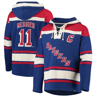 Chandail à capuchon Lacer '47 Mark Messier pour hommes, bleu, nom et numéro de joueur retraité des Rangers New York